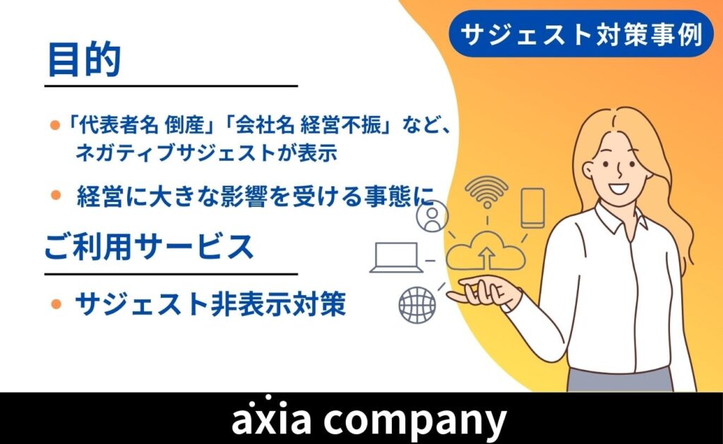 株式会社D様のサジェスト非表示対策成功事例：倒産や経営不振な...